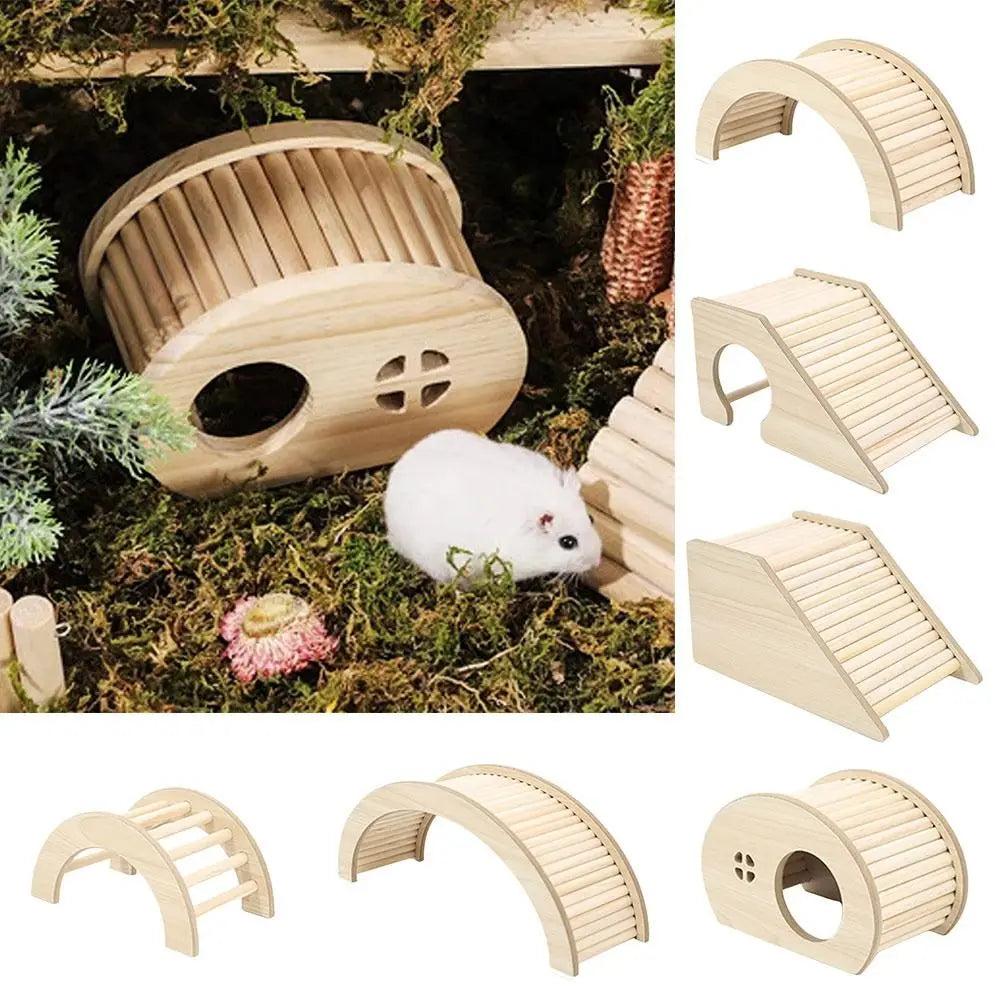Wooden Hamster Climbing Ladder with Hiding Hole | Cage Decor