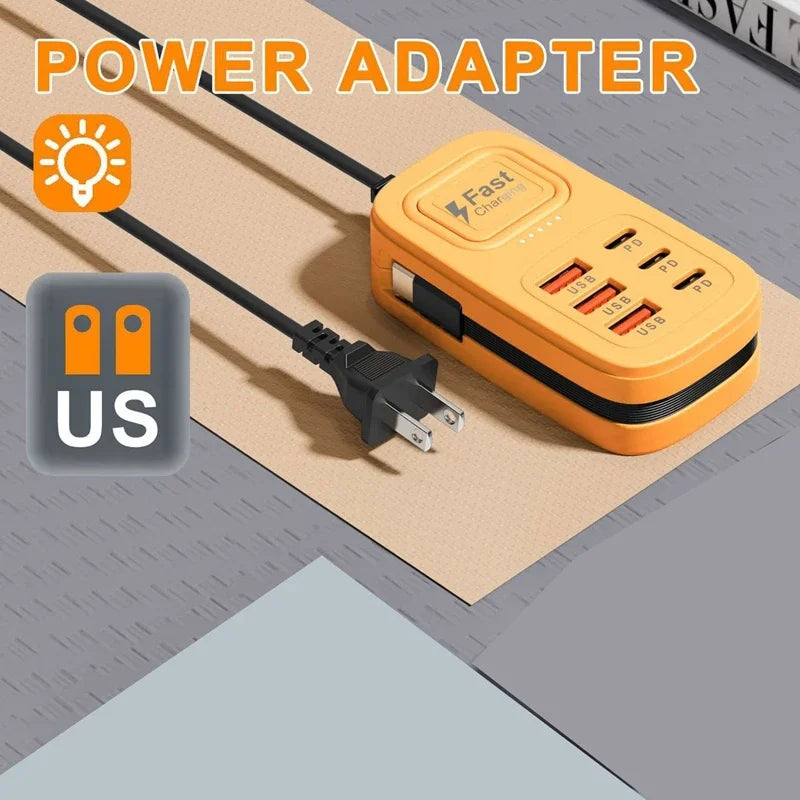6-in-1 Desktop Charging Station | 3 PD USB-C & 3 USB-A Fast