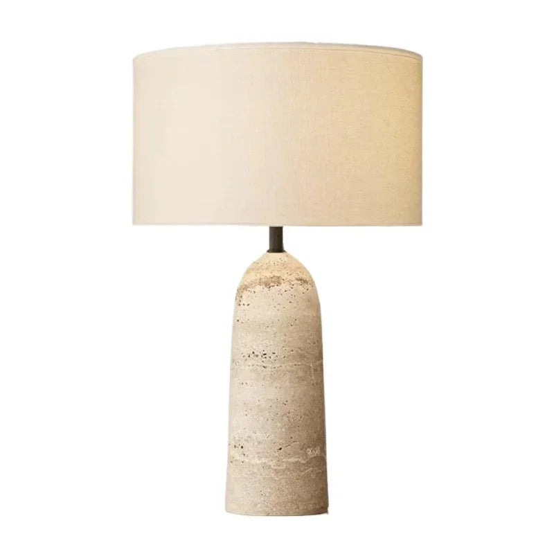 Wabi-Sabi Travertine Base LED Table Lamp | White Fabric Shade
