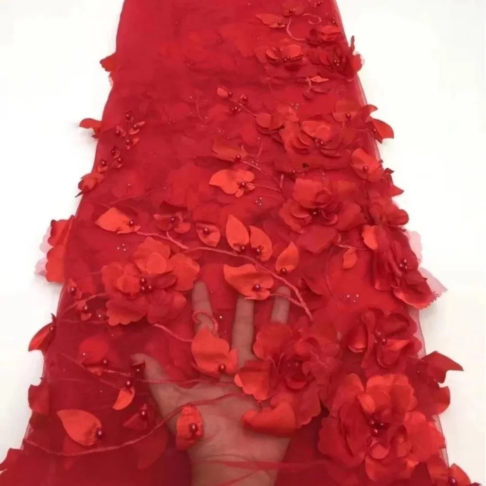 3D Flower Lace Fabric Bead Embroidery – 140cm x 1 Yard