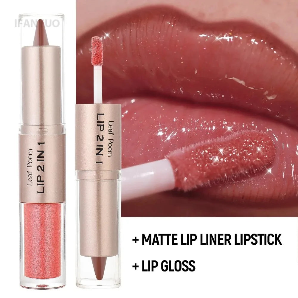 2-in-1 Lip Liner & Crystal Lip Gloss Duo – Matte + Glossy