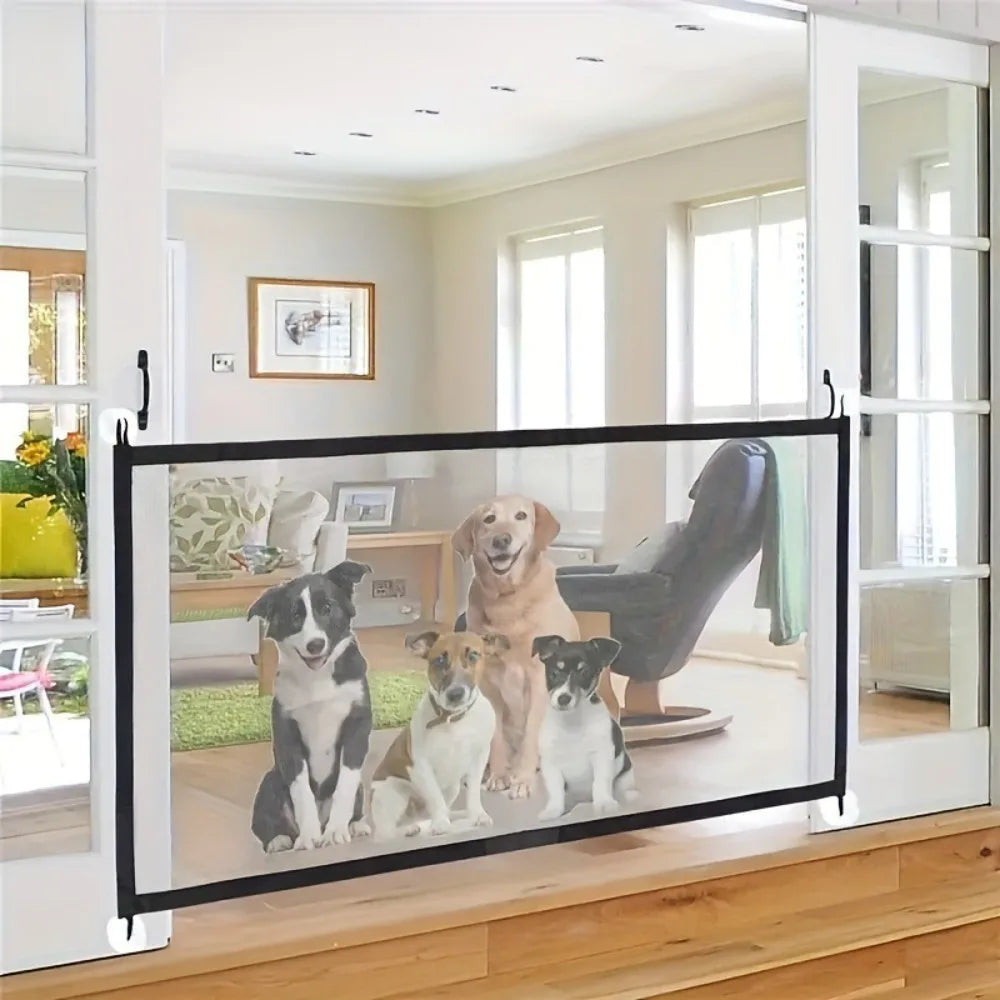 Foldable Dog Barrier Fence with Hooks – Breathable Mesh Pet Gate