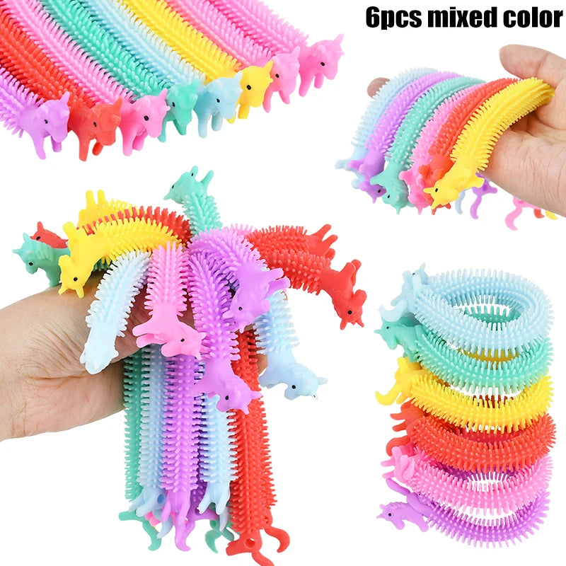 Unicorn Pull Worm Stretch Fidget Toys – Kids Party Favors 6-24pk