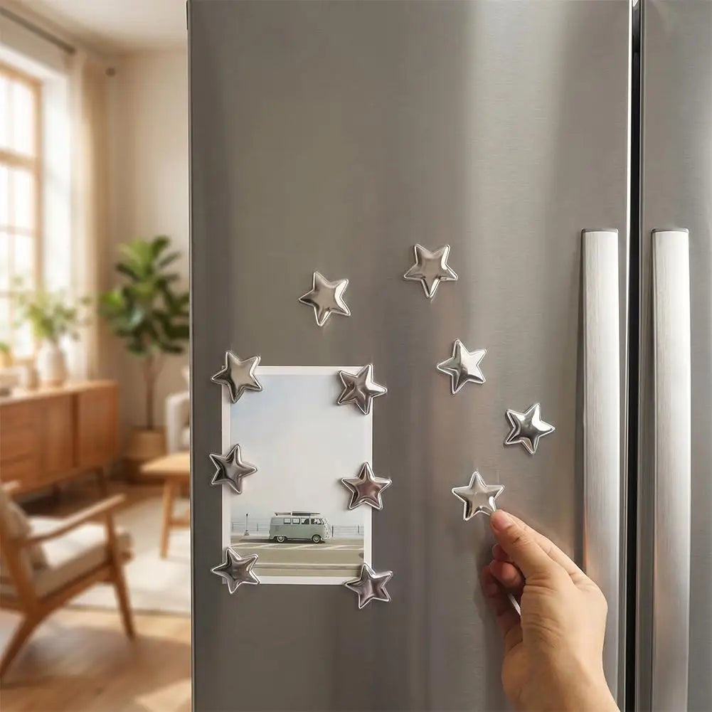 Silver Star Fridge Magnets – 10-Pack Vintage Resin Decorative