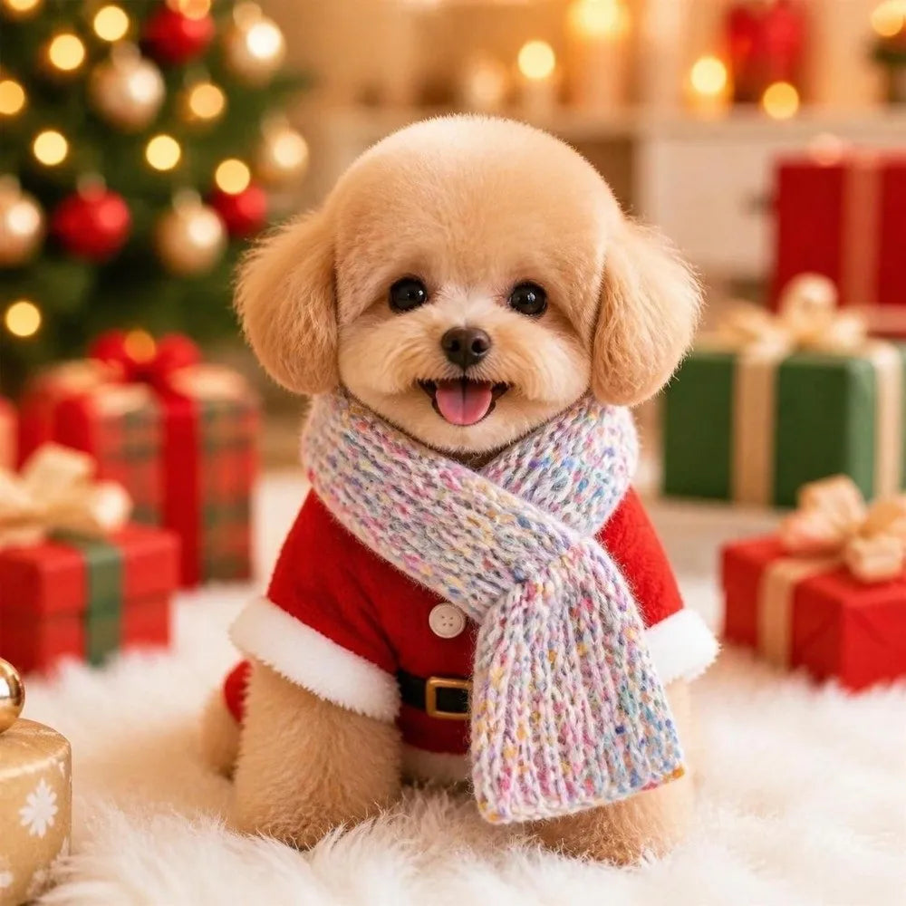 Christmas Knitted Dog Scarf – Adjustable Pet Neck Warmer