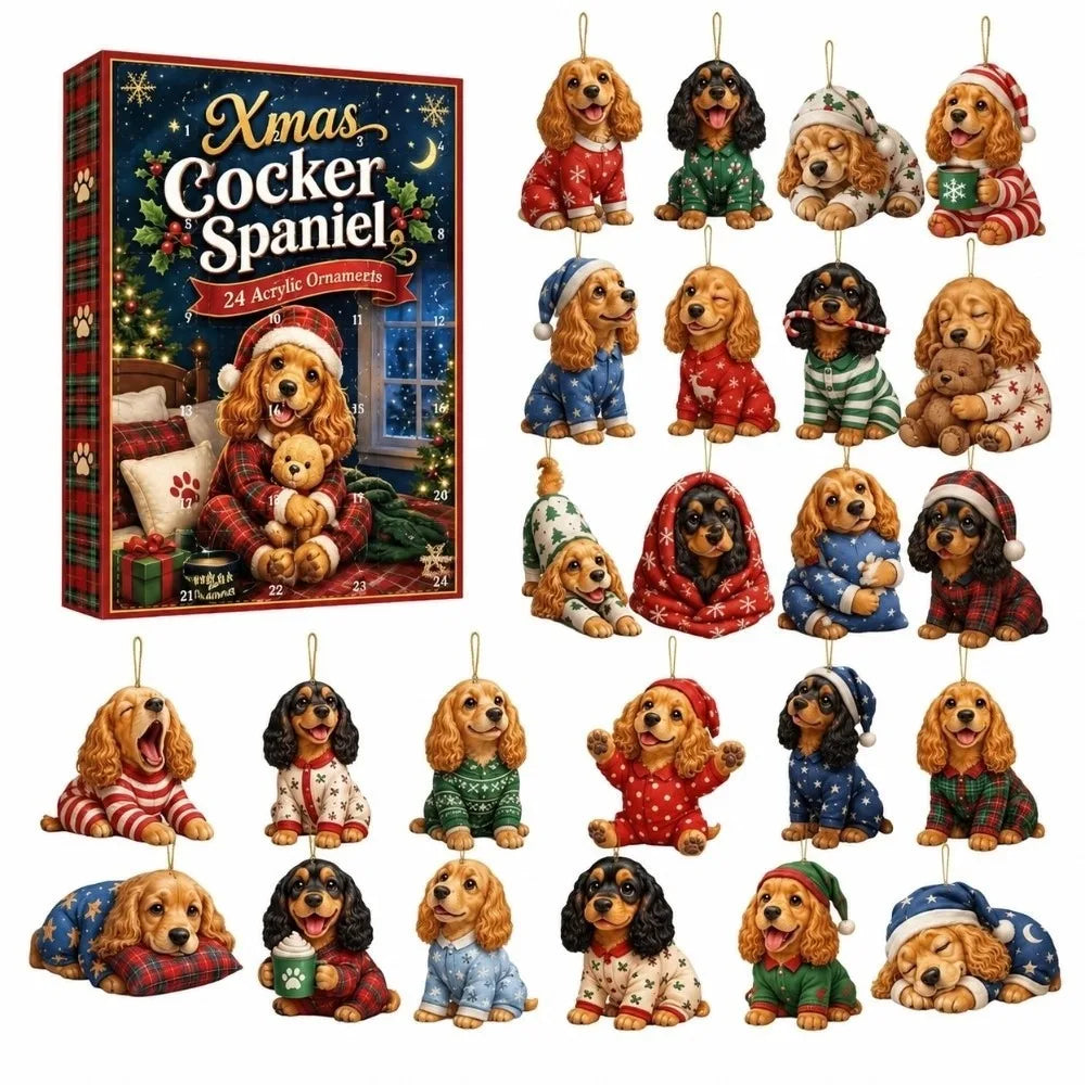 24-Piece Pug Advent Calendar – Acrylic Christmas Ornaments