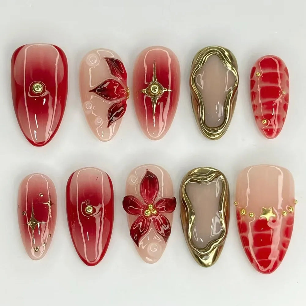 24-Pack Almond French Press-On Nails | Cherry Y2K Nail Tips