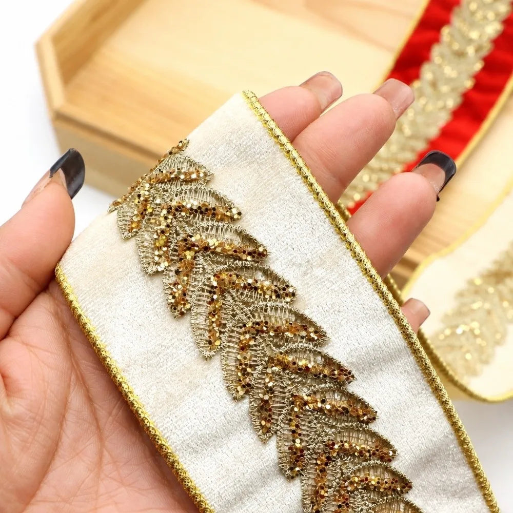 Velvet Lace Ribbon 63mm Golden Leaf Pattern – 2 Yards Roll