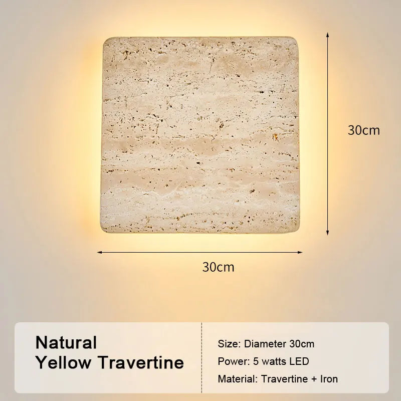 Retro LED Wall Lamp – Natural Yellow Travertine Stone Light