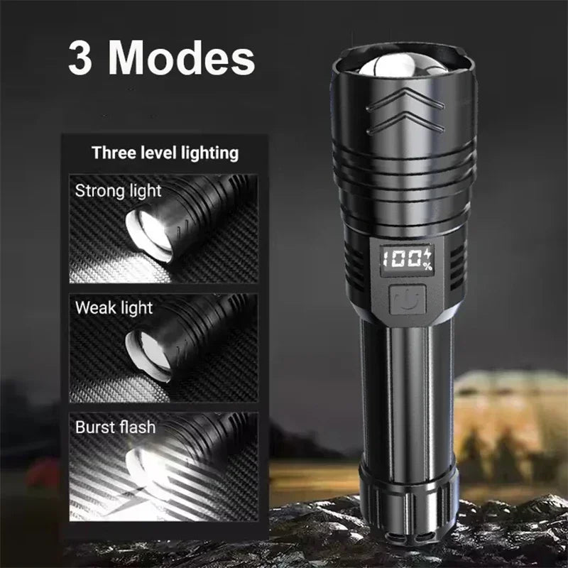 Rechargeable LED Flashlight – 3 Modes, USB-C, 1500m Beam