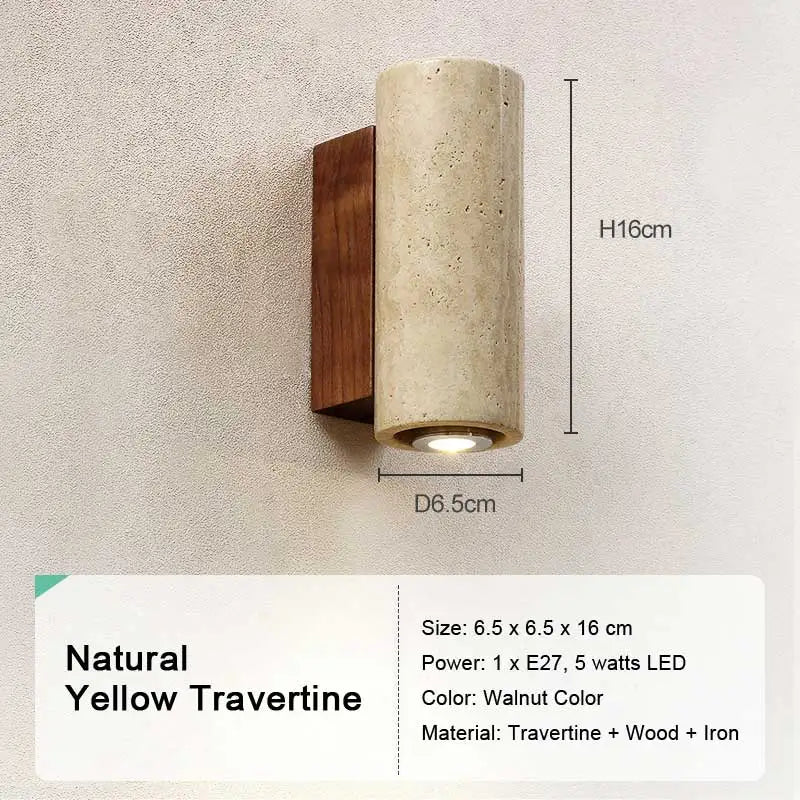 Retro LED Wall Lamp – Natural Yellow Travertine Stone Light