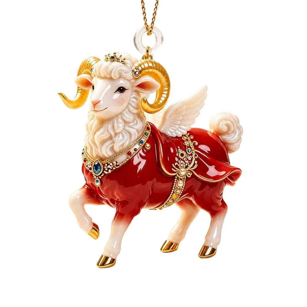 Rhinestone Goat Hanging Ornament – Acrylic Holiday Pendant