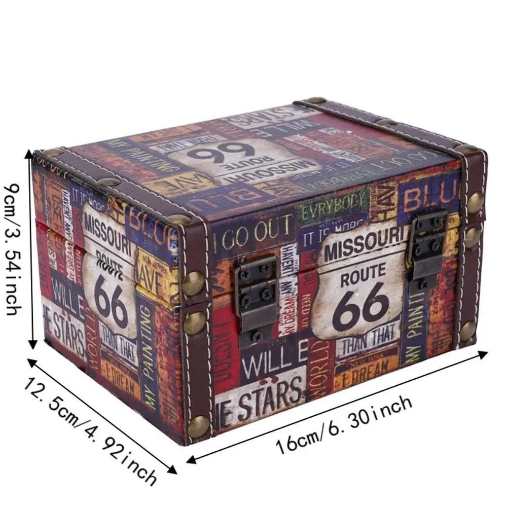 Vintage Route 66 Wooden Trinket & Jewelry Storage Box