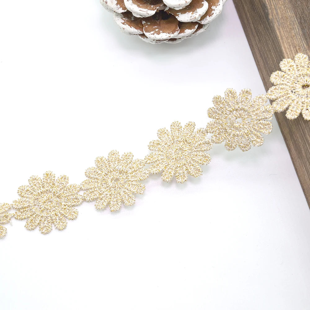 Gold Daisy Embroidered Lace Ribbon 5 Yards – DIY Sewing Trim