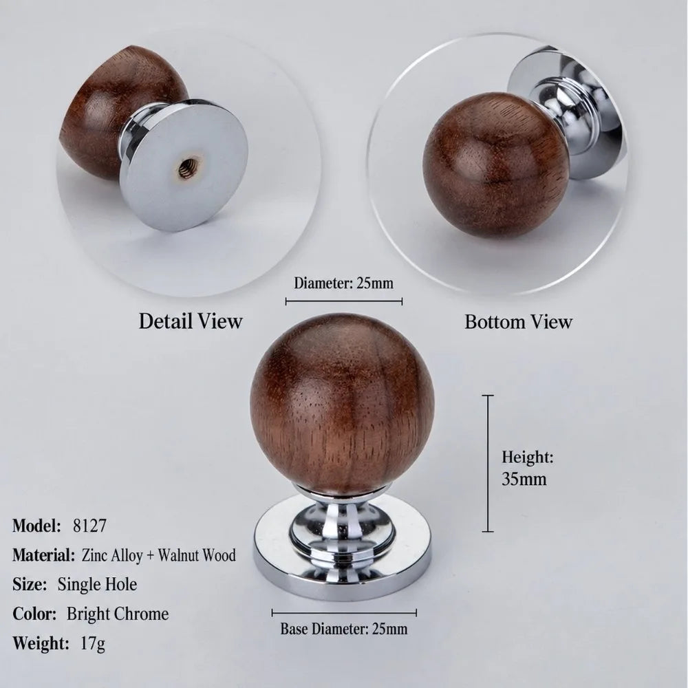 Vintage Walnut Marble Cabinet Pull Handle – Wood Drawer Knob