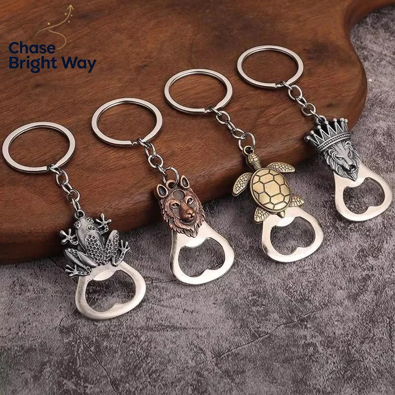 Vintage Animal Keychain Bottle Opener – Wolf Lion Turtle Frog