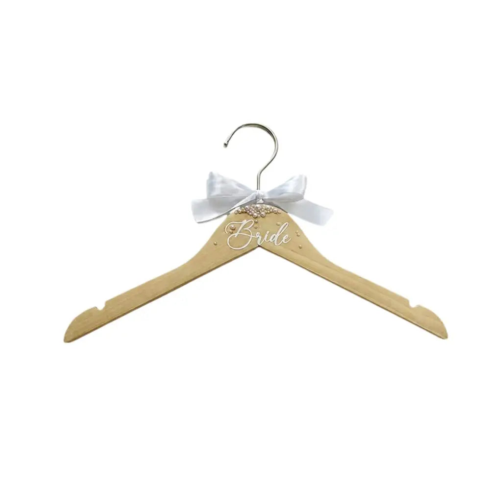 Wooden Bridal Hanger – Faux Pearl Butterfly Knot & Ribbon