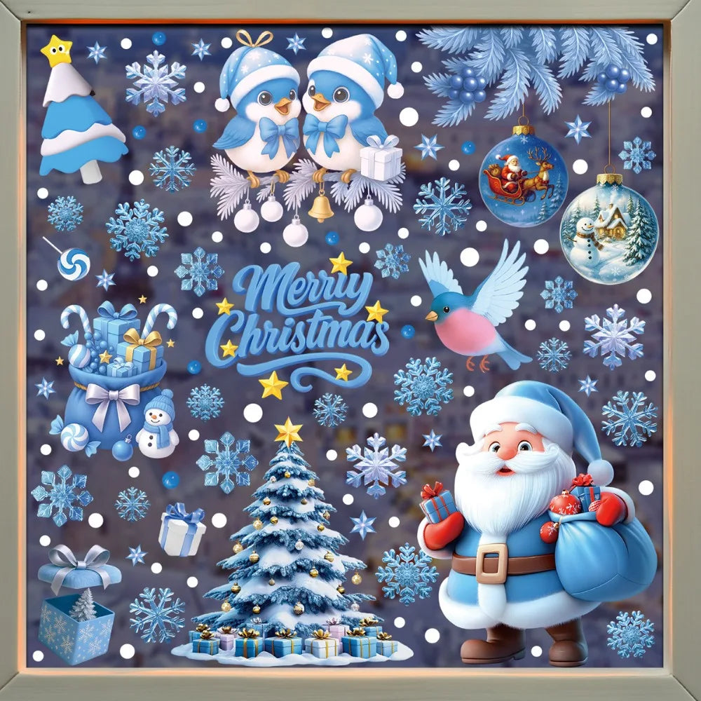 PVC Christmas Window Stickers – Santa, Snowman & Snowflake