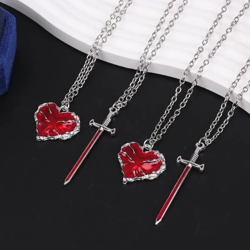 Sword Heart Couple Necklace Set – Sweater & Collarbone Chain