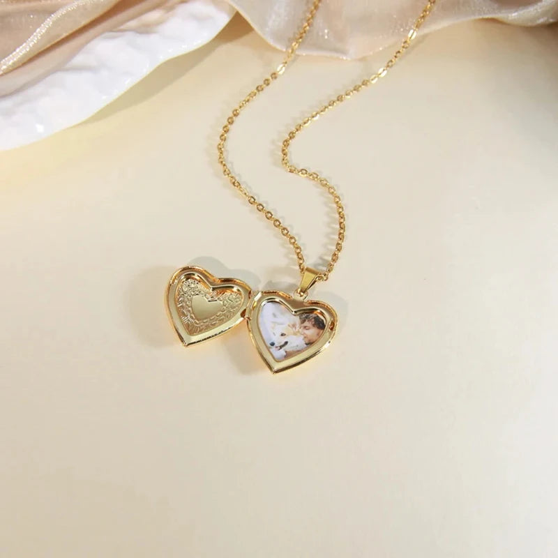 18K Gold Plated Heart Locket Custom Photo Necklace | Personalized