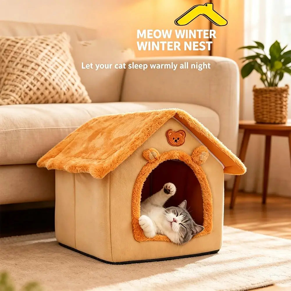 Thickened Warm Pet House – Washable Plush Cave Bed for Cats & Dogs