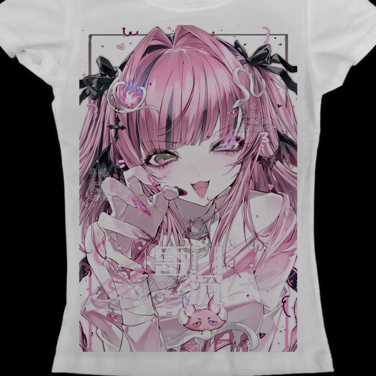 Y2K Harajuku Cat Ear Anime Women's Slim Fit T-Shirt | Pink