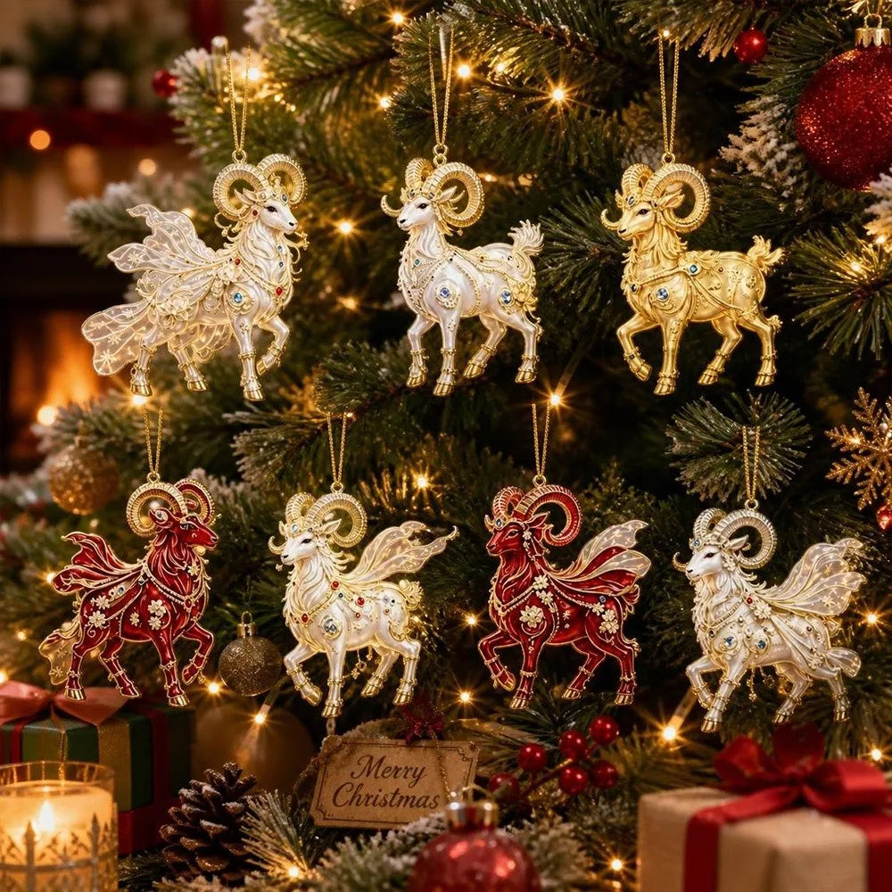 Rhinestone Acrylic Goat Hanging Ornaments – Zodiac Set 4–7 Pcs