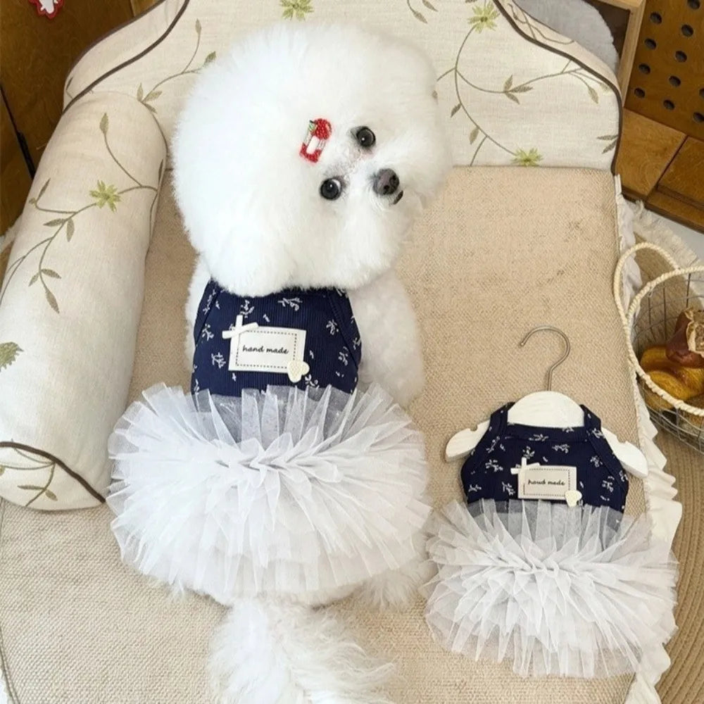 Korean Style Small Flower Dog Princess Dress | Breathable Cotton