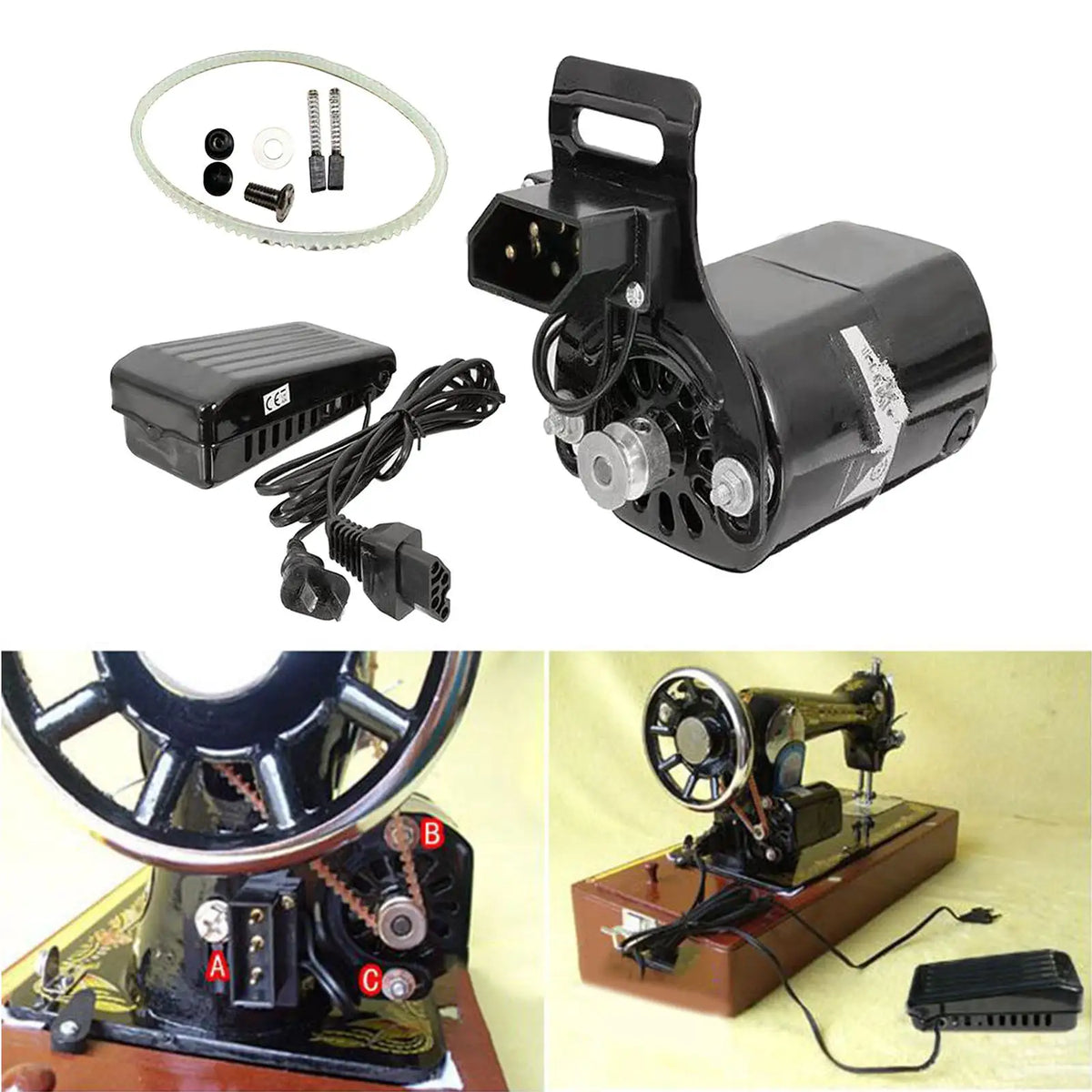 Sewing Machine Motor Kit – Speed Pedal, Belt & Buttons