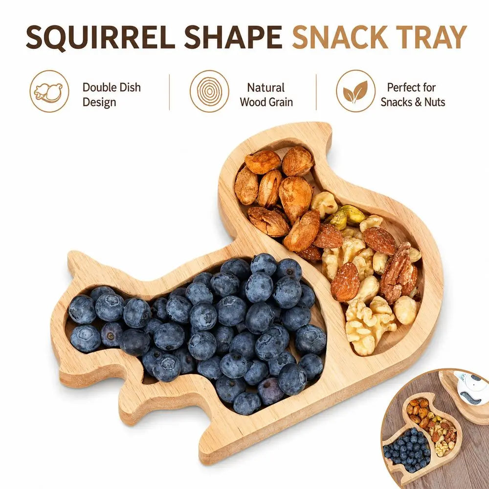 Squirrel Wooden Snack Tray – 2-Compartment Serving Platter
