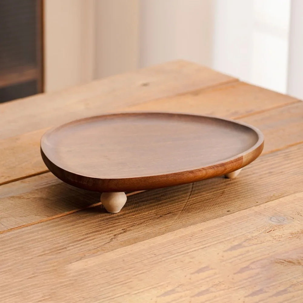 Oval Walnut Wood Serving Tray with Elevated Base | 3 Styles