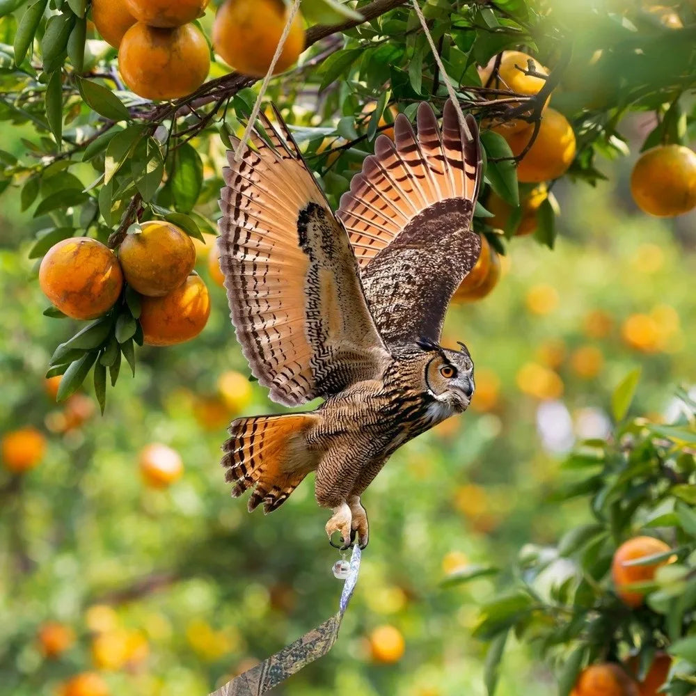 Waterproof Owl Bird Repellent Hanging Decoy with Bell & Reflector