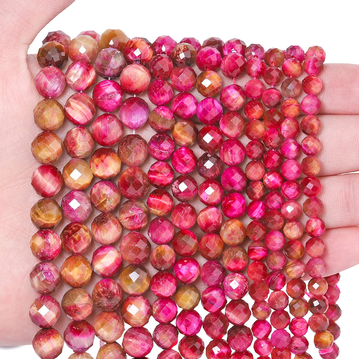 Rose Red Tiger Eye Stone Beads – AAA Faceted Round Loose Spacer