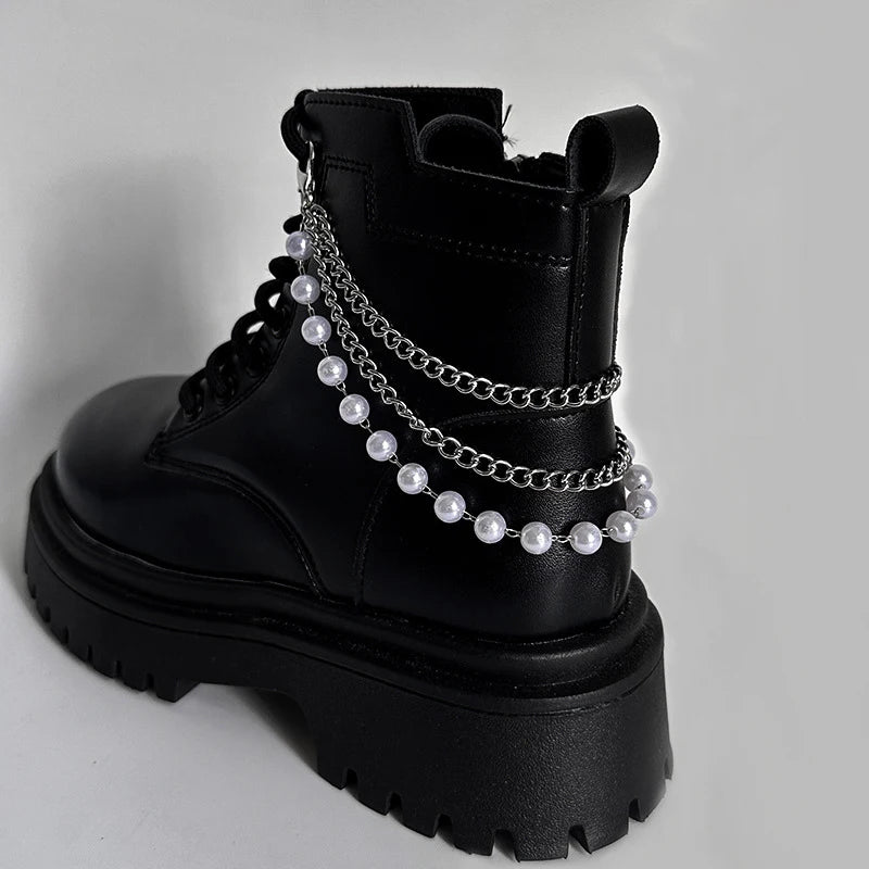 Punk Metal Shoe Chain – Hollow Heart & Pentagram Pendant