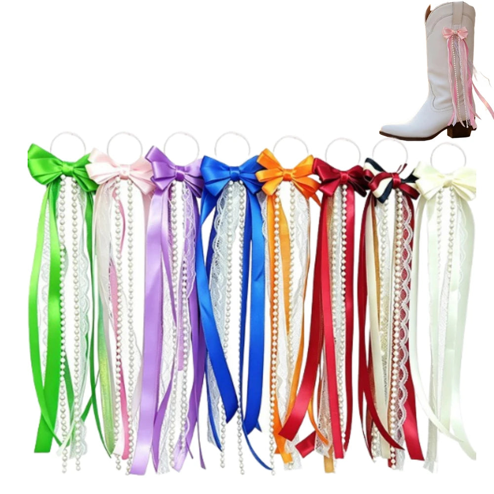 Pearl Bow Ribbon Boot Charms – Lace Tassel Shoe Accessories