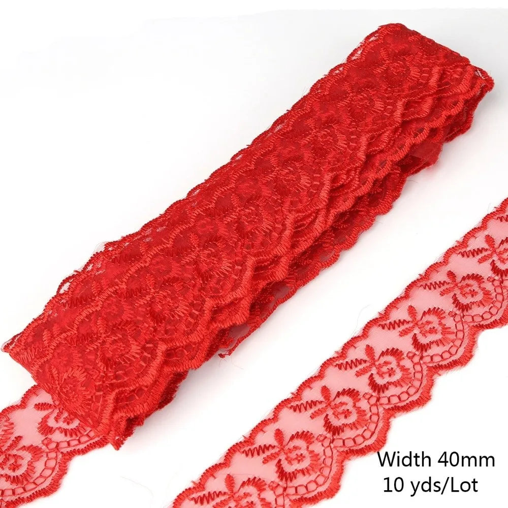 10 Yards Floral Embroidery Lace Trim – Hollow Polyester 40mm