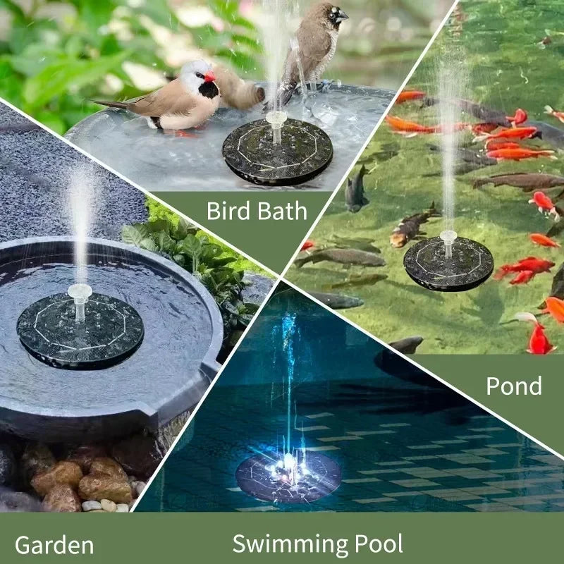 Solar Fountain 7-Color LED Lights 6 Nozzles – Outdoor Bird Bath