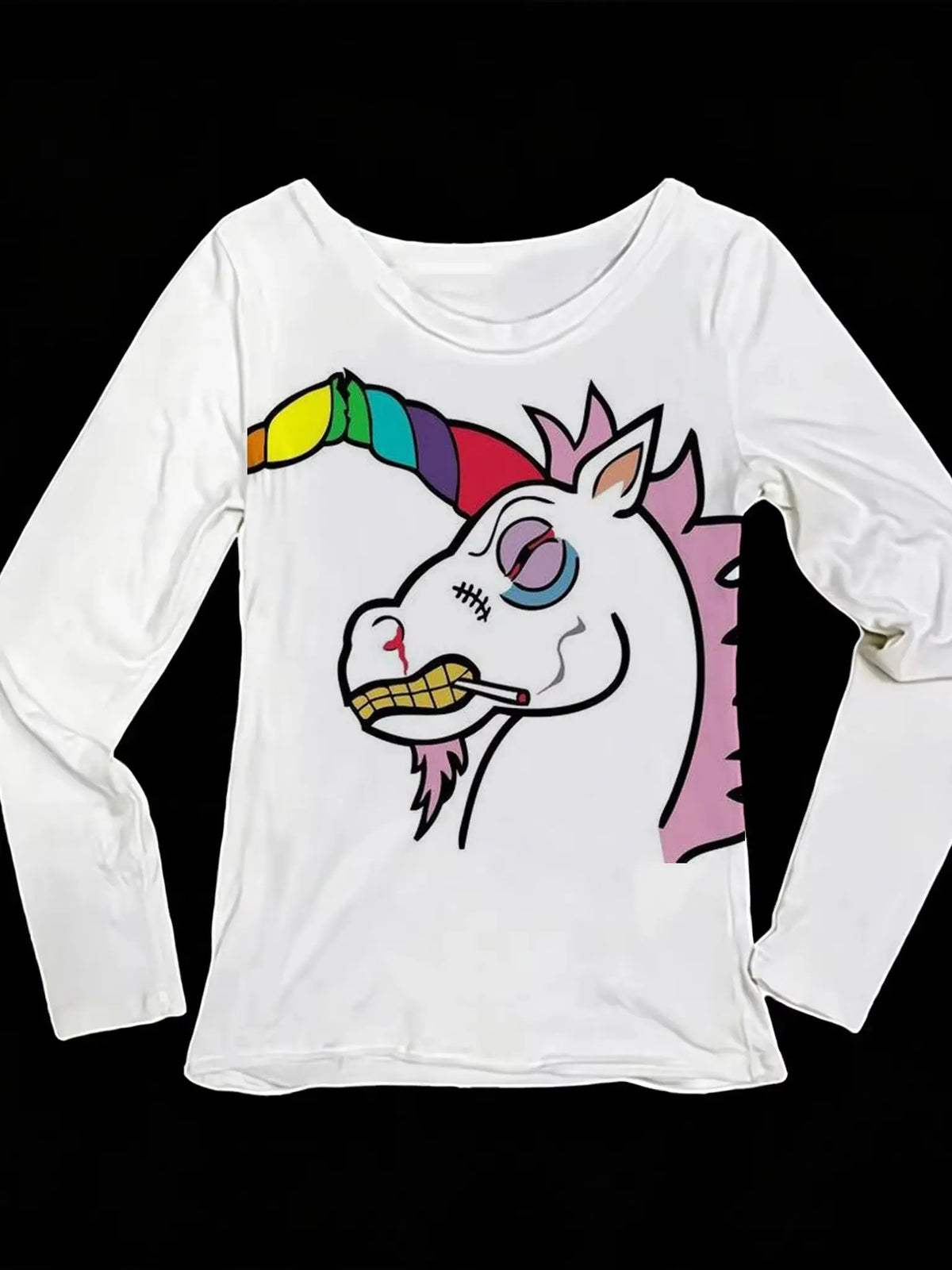 Women's Rainbow Unicorn Long Sleeve Slim Fit Tee – Y2K Top