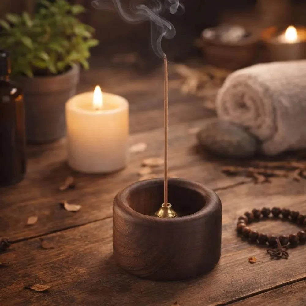 Mini Wooden Incense Censer Base – Retro Handmade Aroma Tray