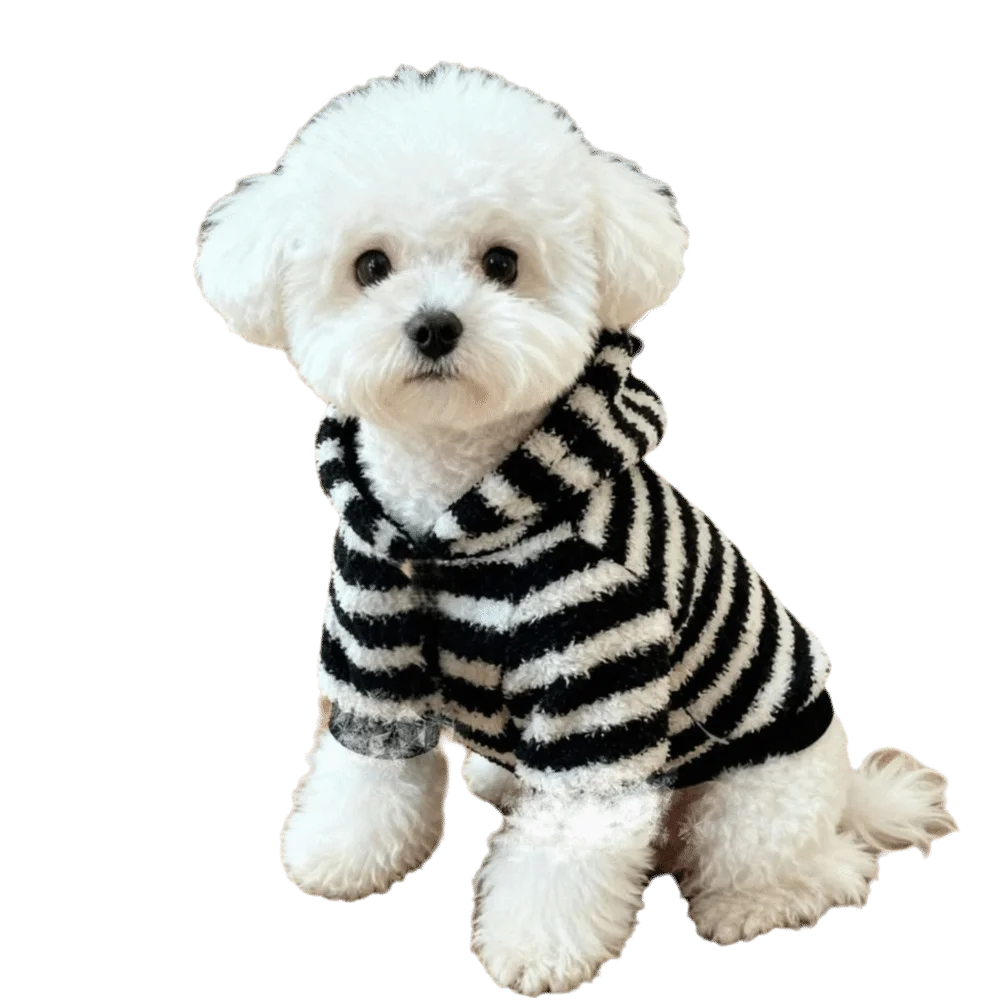 Fleece Dog Sweatshirt with Hat – Striped Winter Puppy Hoodie