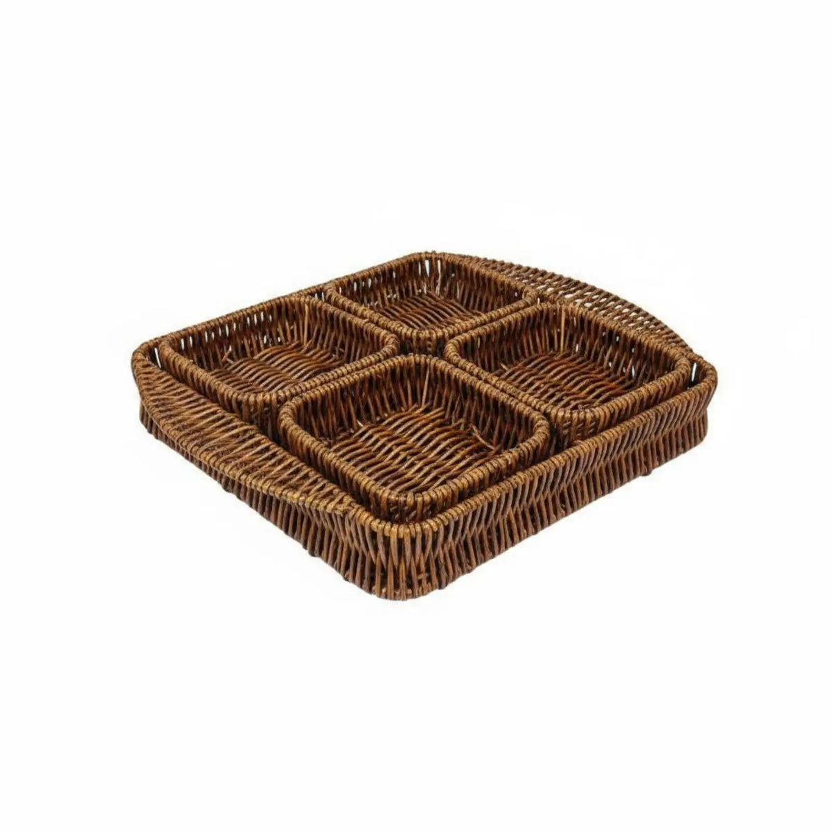 4-Compartment Woven Snack Serving Platter | Removable Dividers