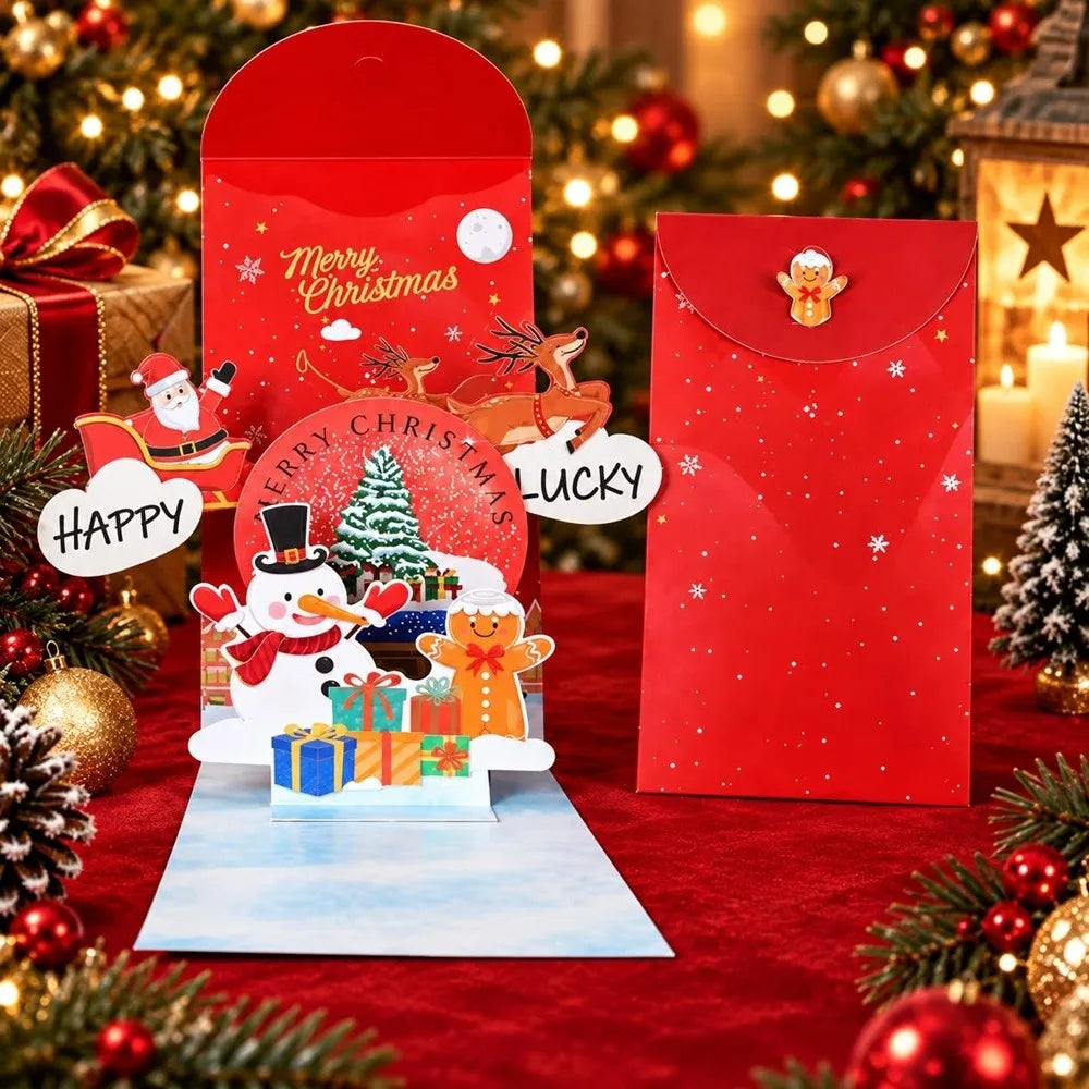 Pop-Up 3D Christmas Money Card – Santa & Snowman Gift Holder