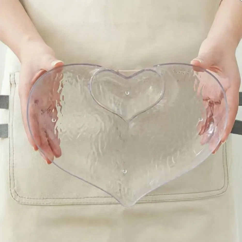 Heart-Shaped Transparent PET Snack & Dumpling Plate | Wave Texture
