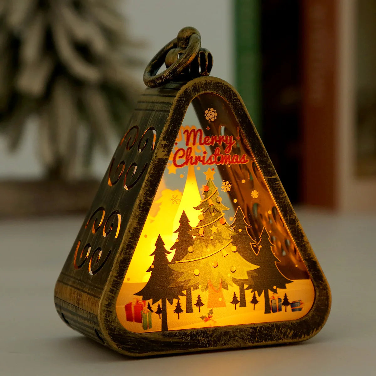 Rustic Vintage Christmas Night Light Lantern | Holiday Tabletop Decor