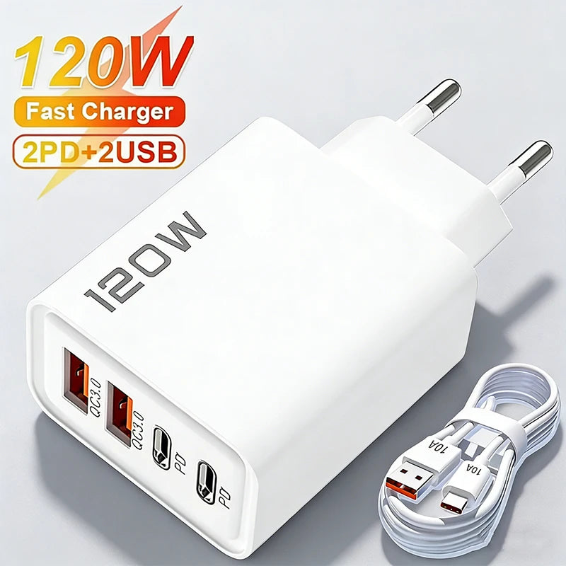 4-Port 120W USB-C PD Fast Charger – Quick Charge 3.0 Adapter