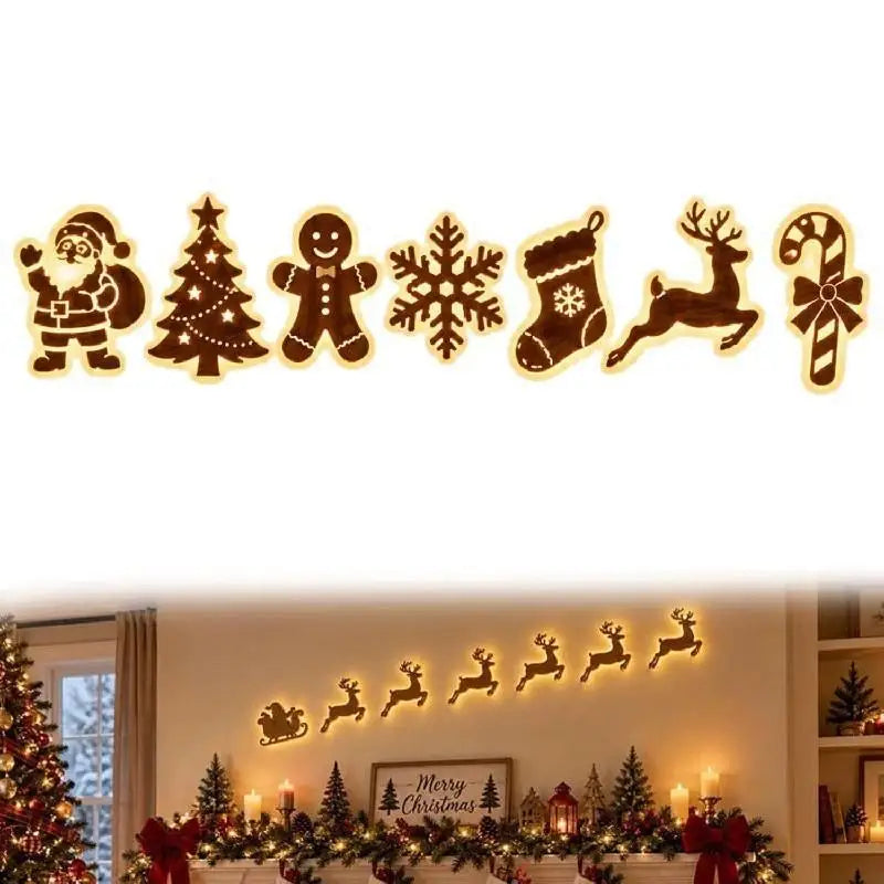 LED Glowing Wooden Reindeer Wall Décor – 7-Piece Christmas Set