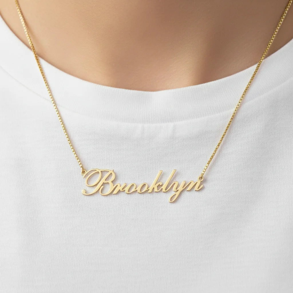 Custom Name Pendant Necklace – 18K Gold Plated Stainless Steel