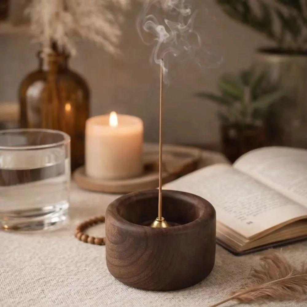 Mini Wooden Incense Censer Base – Retro Handmade Aroma Tray