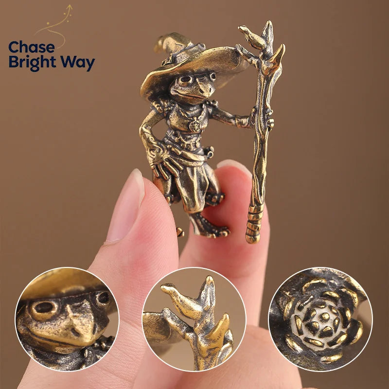Vintage Brass Frog Wizard Statue | Desktop & Car Figurine