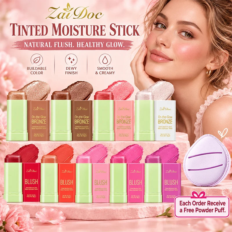 ZaiDoc Blush Stick Set – 9 Matte Shades with Puff Applicator